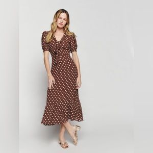 Reformation Reeds Polka Dot Brown Dress